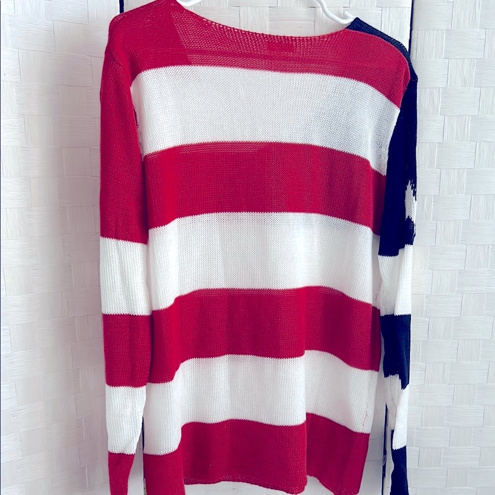Red, White, and Blue Striped knitted Sweater with Stars - Picture 7 of 10